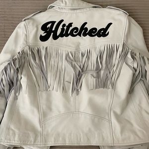 Nasty Gal Genuine Leather Motorcycle Jacket in White - “Hitched”